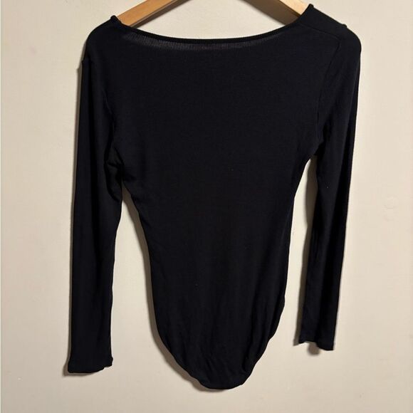 Summersalt Square Neck Ribbed Black Long Sleeve Tencel Bodysuit- Size Medium - Picture 5 of 8